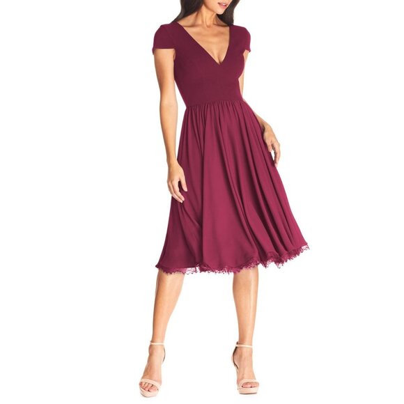 🆕DRESS THE POPULATION Corey Flare Chiffon Dress Magenta XX-Small (00-0) - Picture 1 of 12